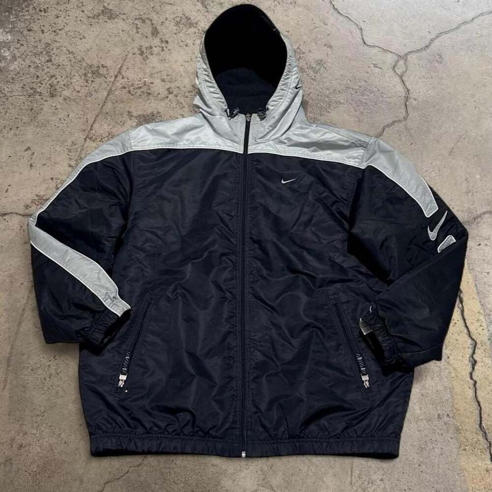 Nike Y2K Full Zip Windbreaker Jacket Size XL Black Gray